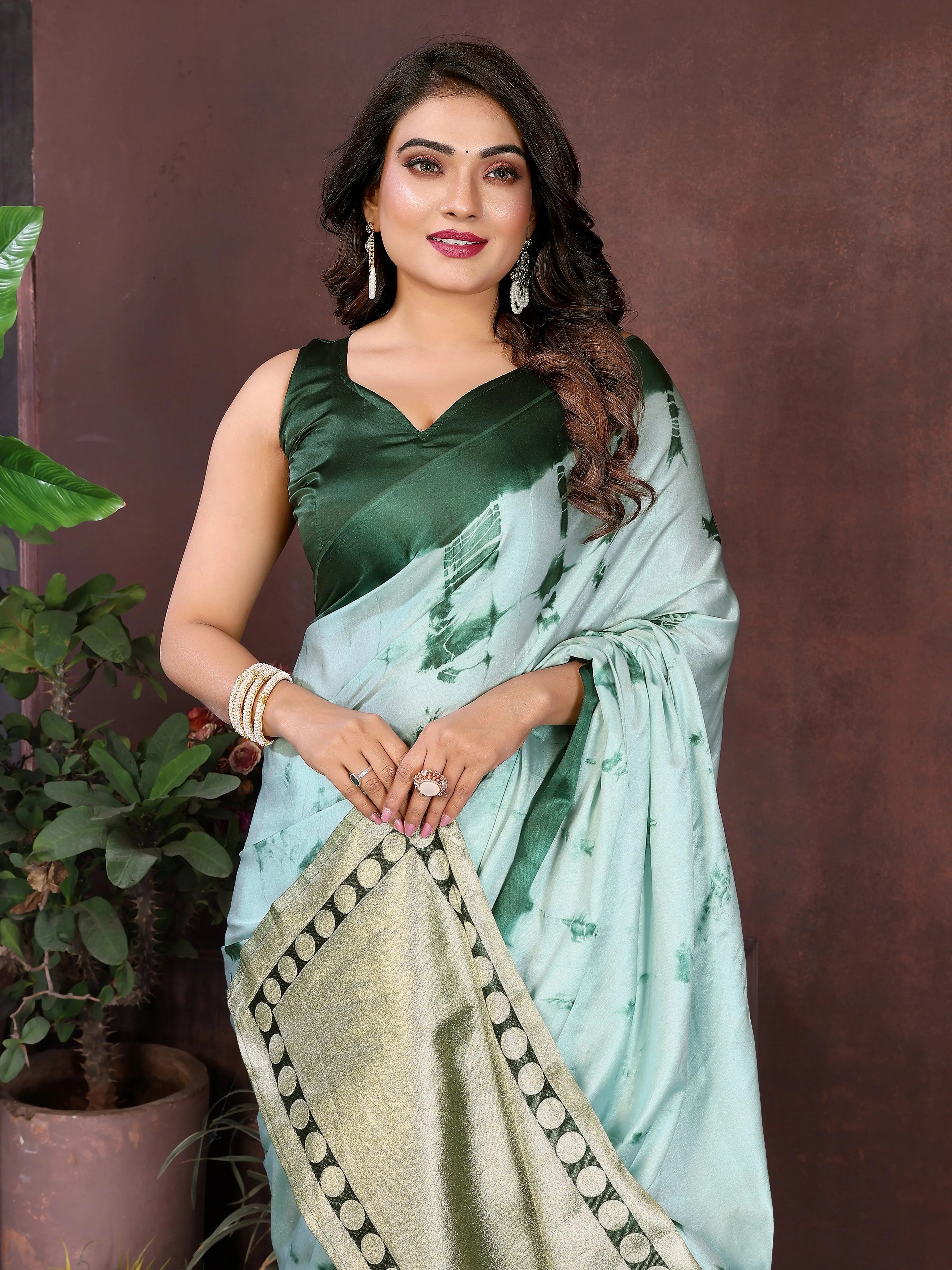 Green Sibori Work Soft Satin Silk Saree – Kalyanja